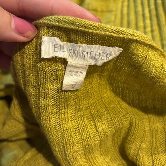 Eileen Fisher Mustard yellow Ribbed asymmetrical linen Knit Top - Picture 4 of 6